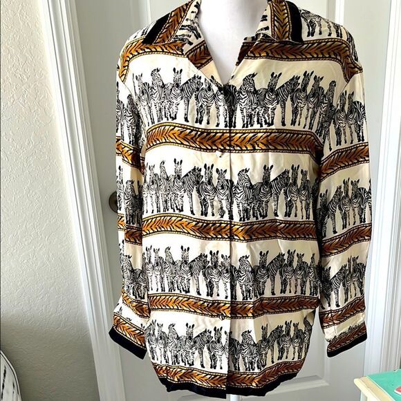 Jessica Holbrook Tops - Jessica Holbrook Zebra Print Silk Shirt Fabulous Print Oversized VTG SZ S